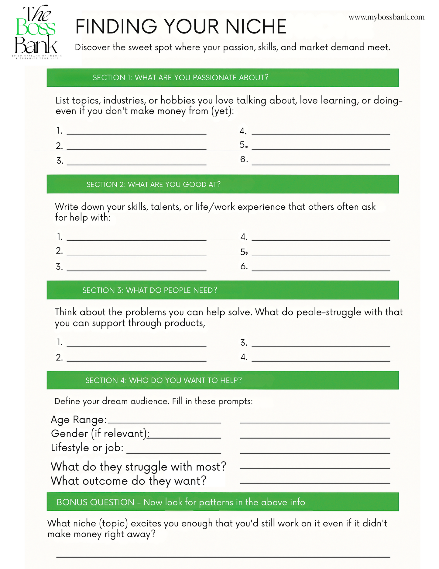 Niche Worksheet