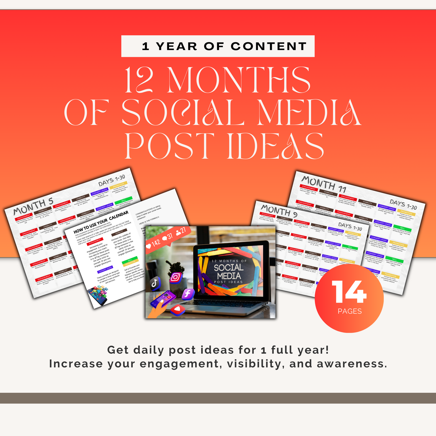 12 MONTHS of Social Media Post Ideas + Bonus: 4 Social Media Analytics Forms